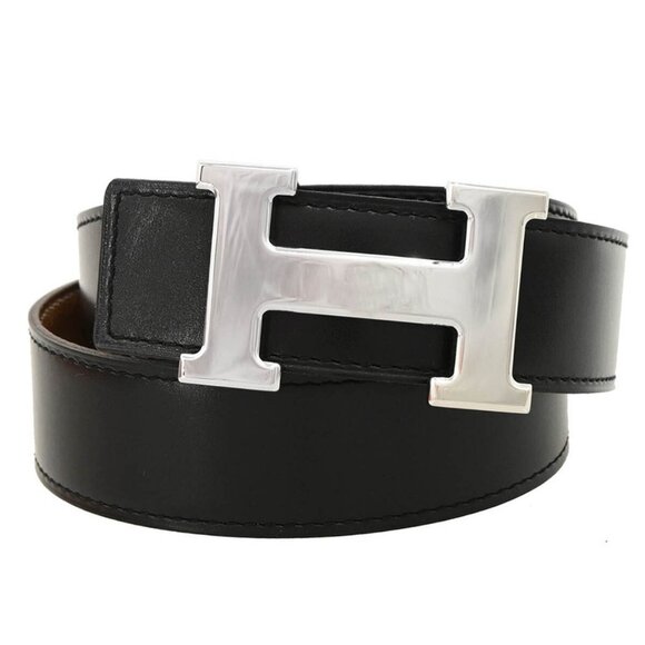 Hermes Black Box Calf Constance Reversible Belt #75 Small Good